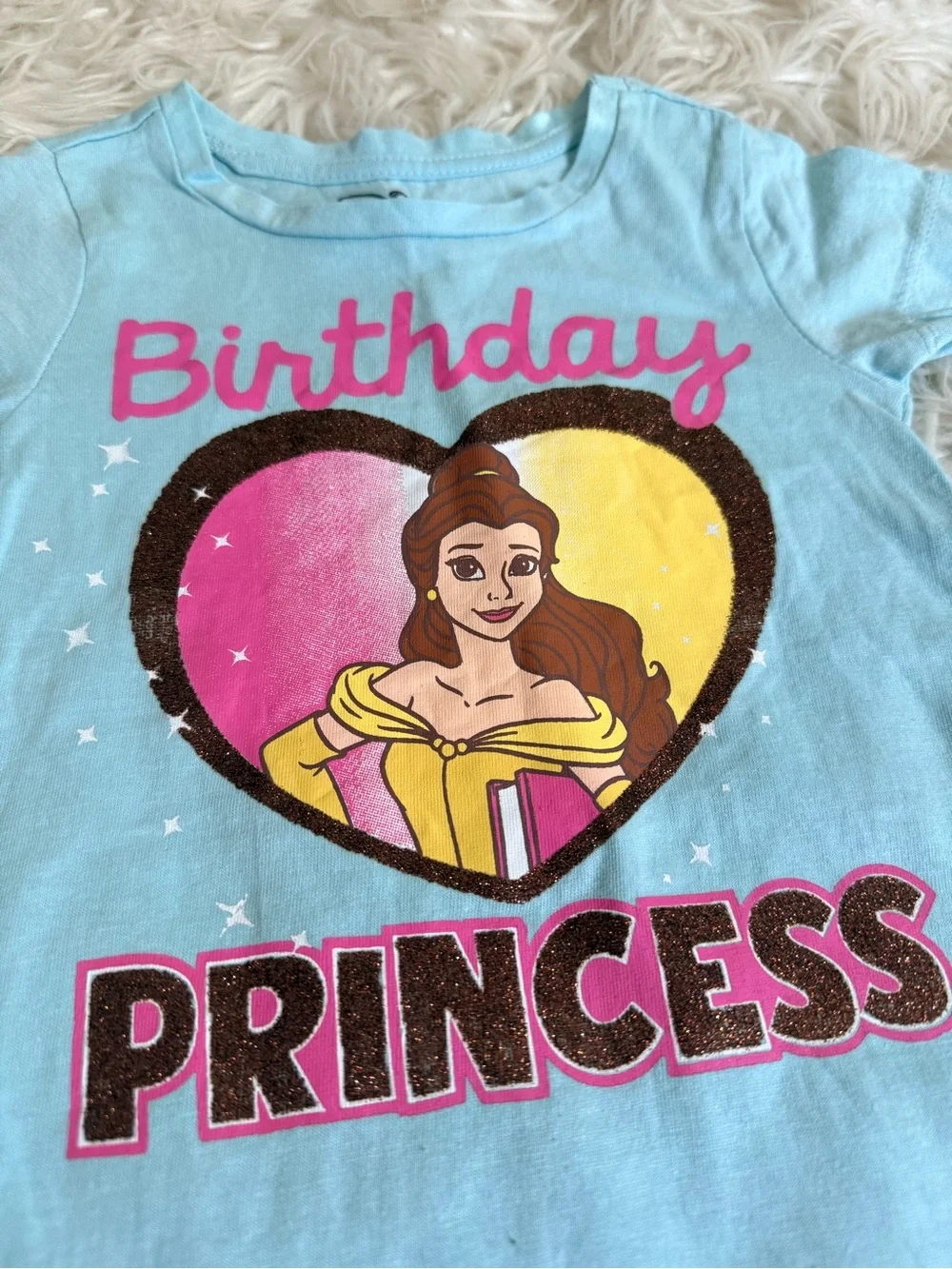 Disney Princess Belle Birthday Shirt Girls Size 2T Glitter Tee
